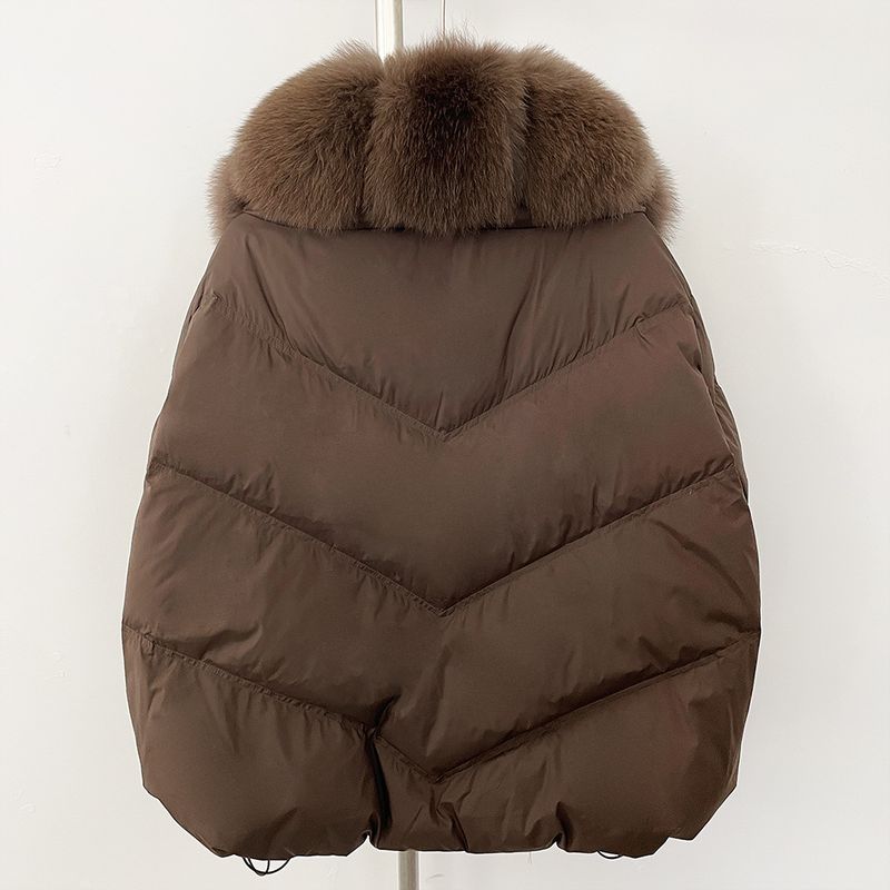 Giacca di lusso con collo in pelliccia di volpe per donna – Cappotto in piuma d'anatra bianca di alta qualità, capospalla invernale spesso e caldo_voghion.com