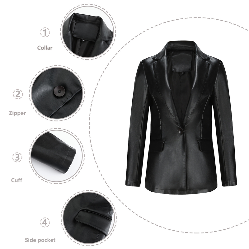 Abbigliamento da donna Real Shot New Small Suit Giacca a maniche lunghe Giacca in pelle tinta unita casual con bottone singolo_voghion.com