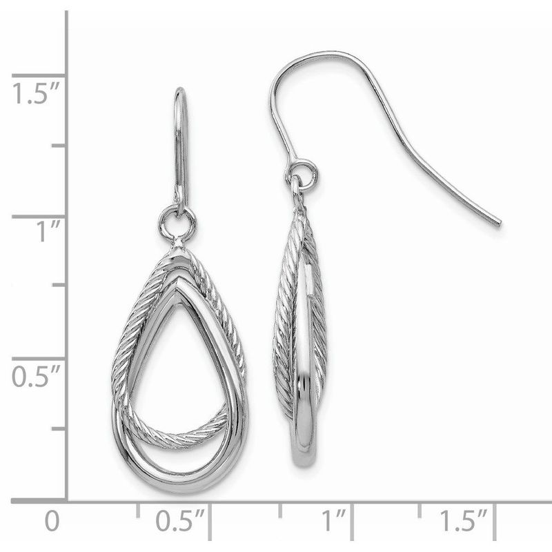 14K White Gold Polished And Textured Teardrop Shepherd Hook Earrings_voghion.com