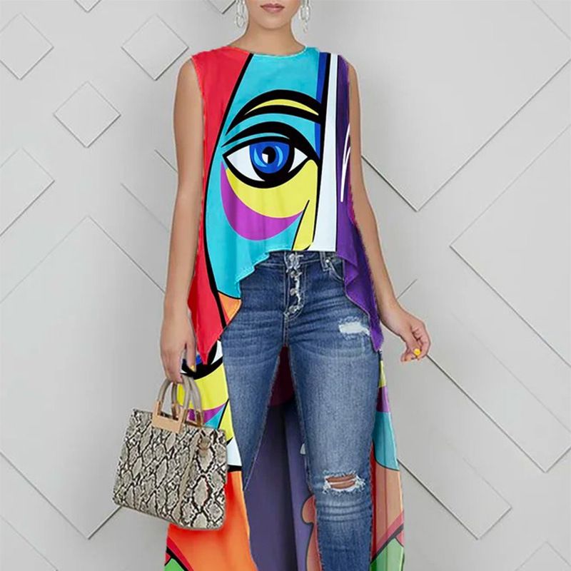 Women's Clothing Women's daily casual pattern fashion sleeveless shirt_voghion.com