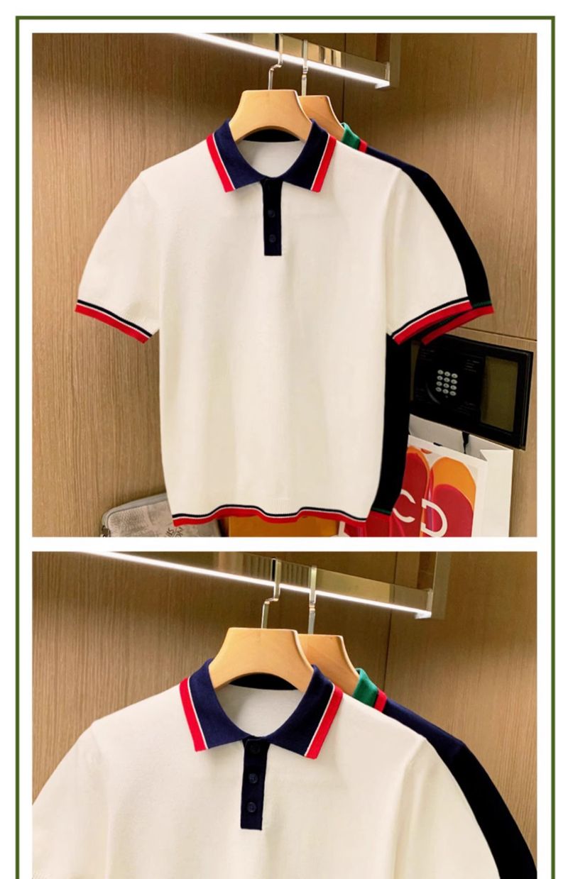 Men's Clothing men's fashion men's T shirt short sleeve summer leisure personality light luxury color matching knitted polo shirt men_voghion.com