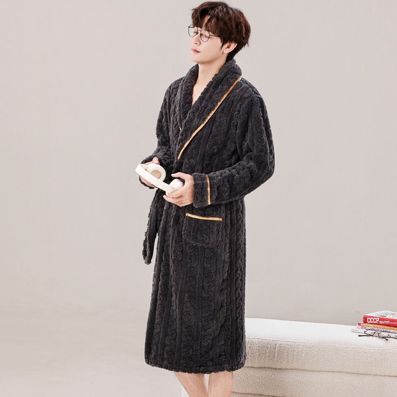 Thickened Nightgown Men's And Women's Coral Fleece Couple's Pajamas Extended Flannel Bathrobe_voghion.com