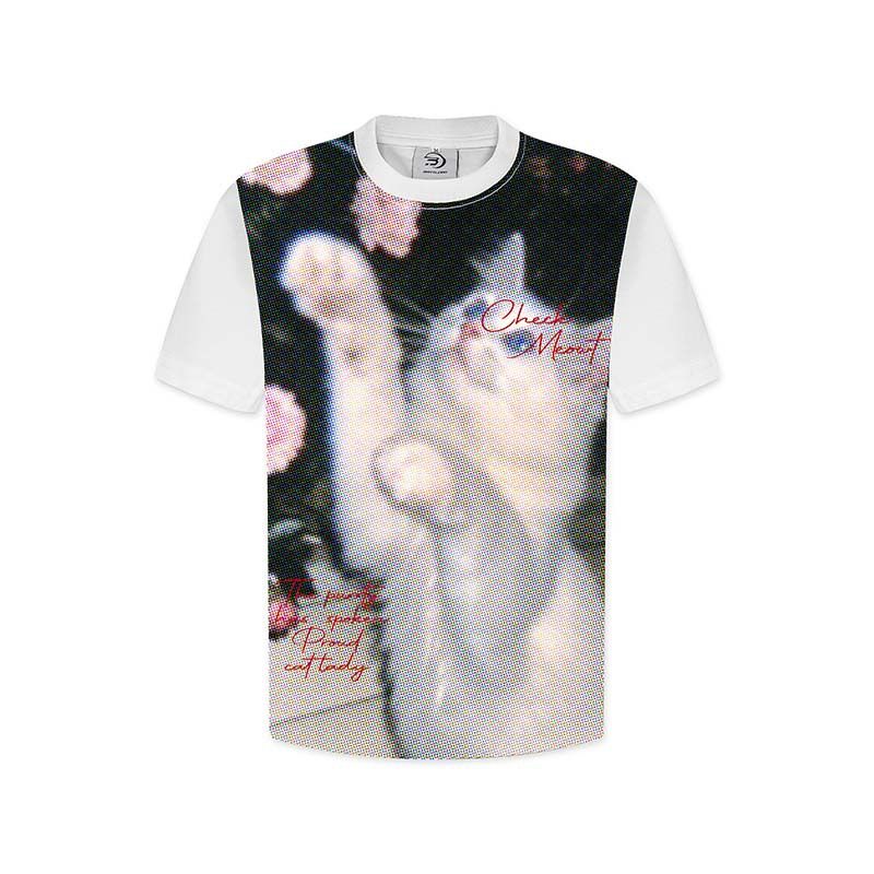 Maglietta unisex a maniche corte con scollo tondo e stampa di gatto, vestibilità ampia e versatile._voghion.com