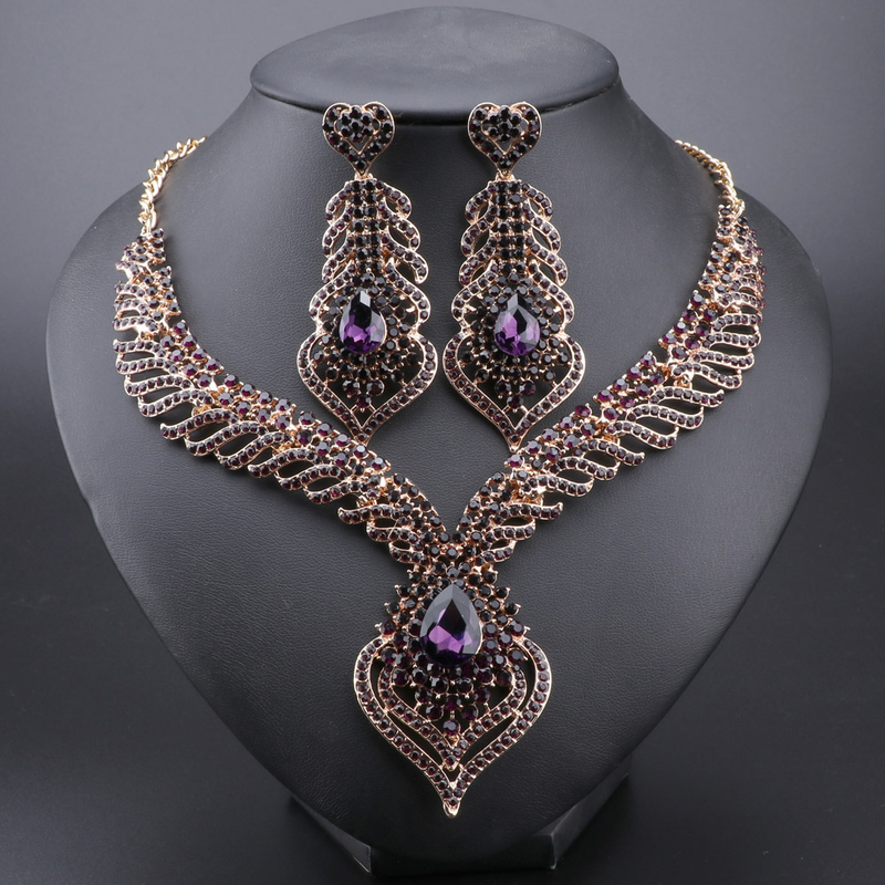 FFashion Crystal Rhinestones Srce Privjesak Ogrlica Naušnice Za Žene Svadbeni Dodaci Za Vjenčanja Set Nakita_voghion.com