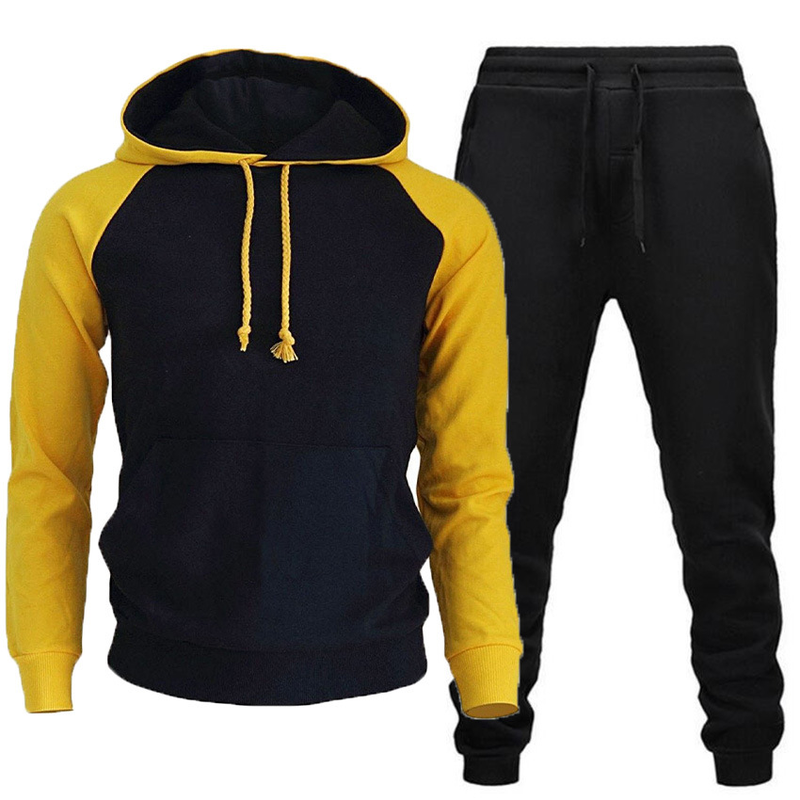 Farblich passender Fleece-Kapuzenpullover für Herrenbekleidung, lockerer, trendiger Sportpullover-Anzug für Männer und Frauen mit Raglanärmeln_voghion.com