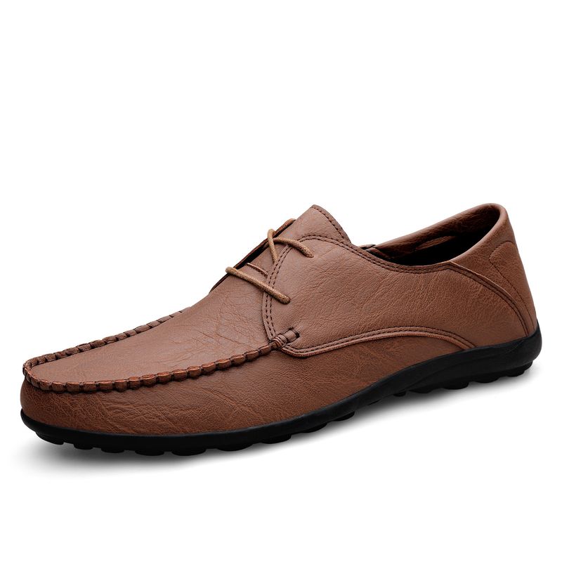 Unbeatable Quality Large Size Microfiber Lace Up Loafers, 2025 Spring/summer New Style, Fashionable Bean Shoes, Classic Men's Leather Shoes_voghion.com