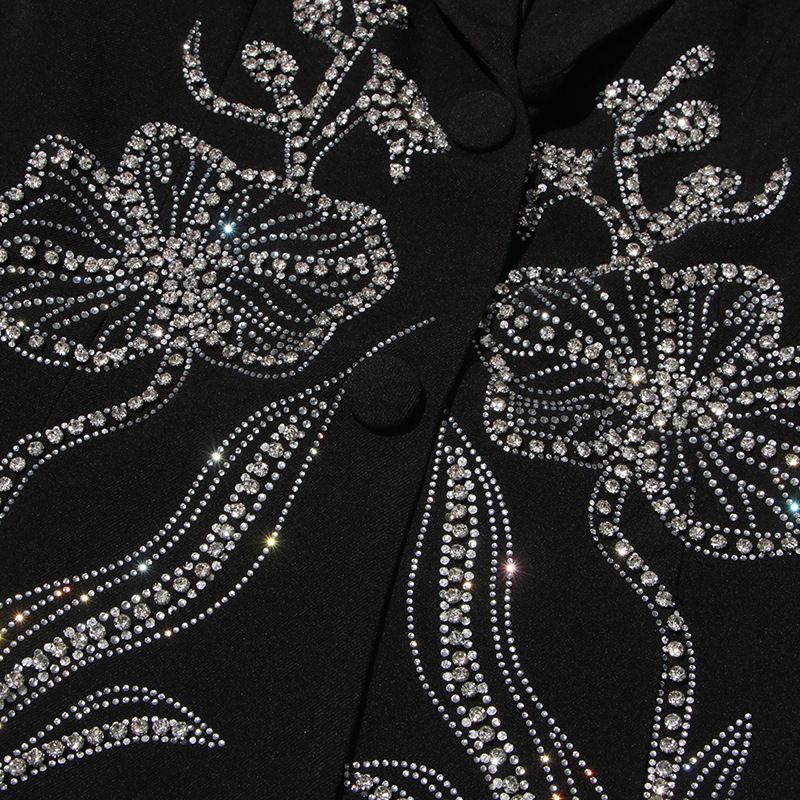 Blazer da donna decorato con strass – Elegante giacca da abito a due bottoni con dettagli floreali_voghion.com