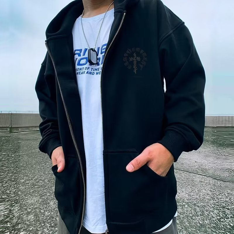 Winter American style loose fitting fat plus size hooded plush zippered cardigan 300 kg men's hoodie jacket_voghion.com