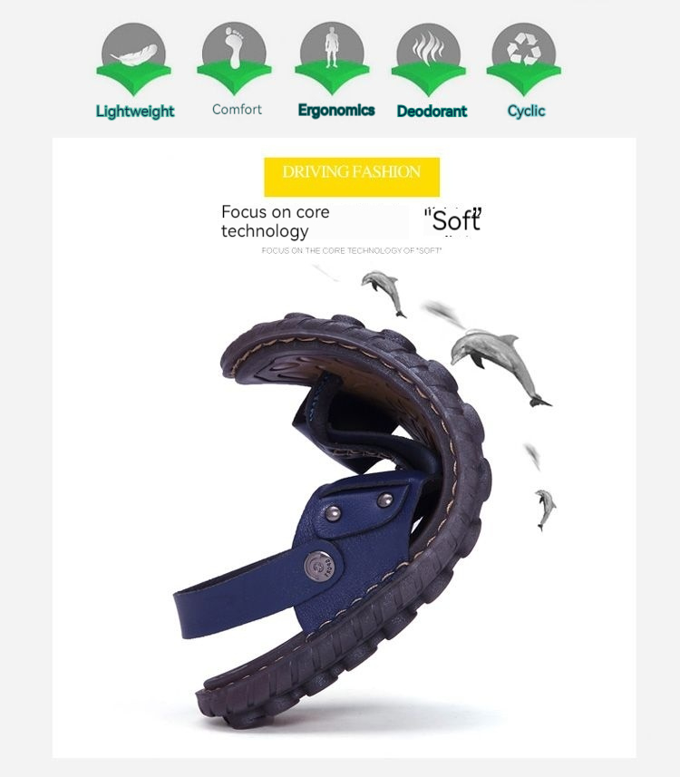 Scarpe da spiaggia casual estive, versione coreana antiscivolo, sandali in pelle alla moda, infradito, sandali da uomo a doppio uso,_voghion.com
