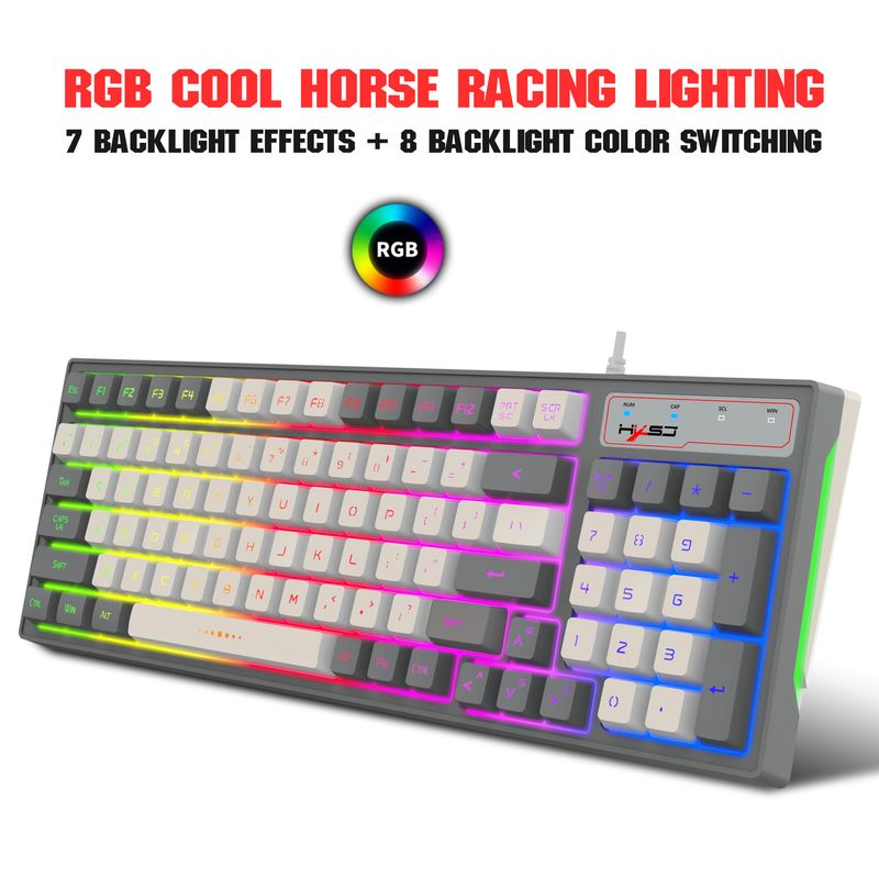 Tastiera da gioco cablata 2025 con 96 tasti, colore grigio bianco, retroilluminata RGB, per giochi_voghion.com