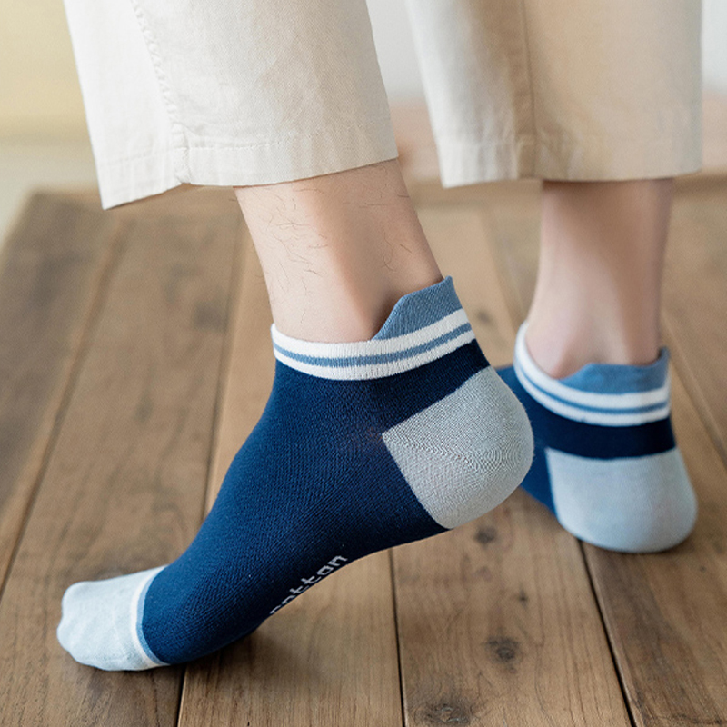 MERCURY 5 paia di calzini da uomo di qualità in cotone traspirante corti casual tubo basso striscia tacco alto anti-usura taglie forti EU 39-46_voghion.com