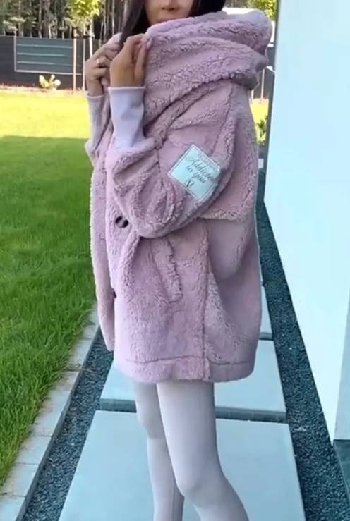 Dammekleeder Dammeplüschjacket mat Kapuzenmantel fir Fraen_voghion.com