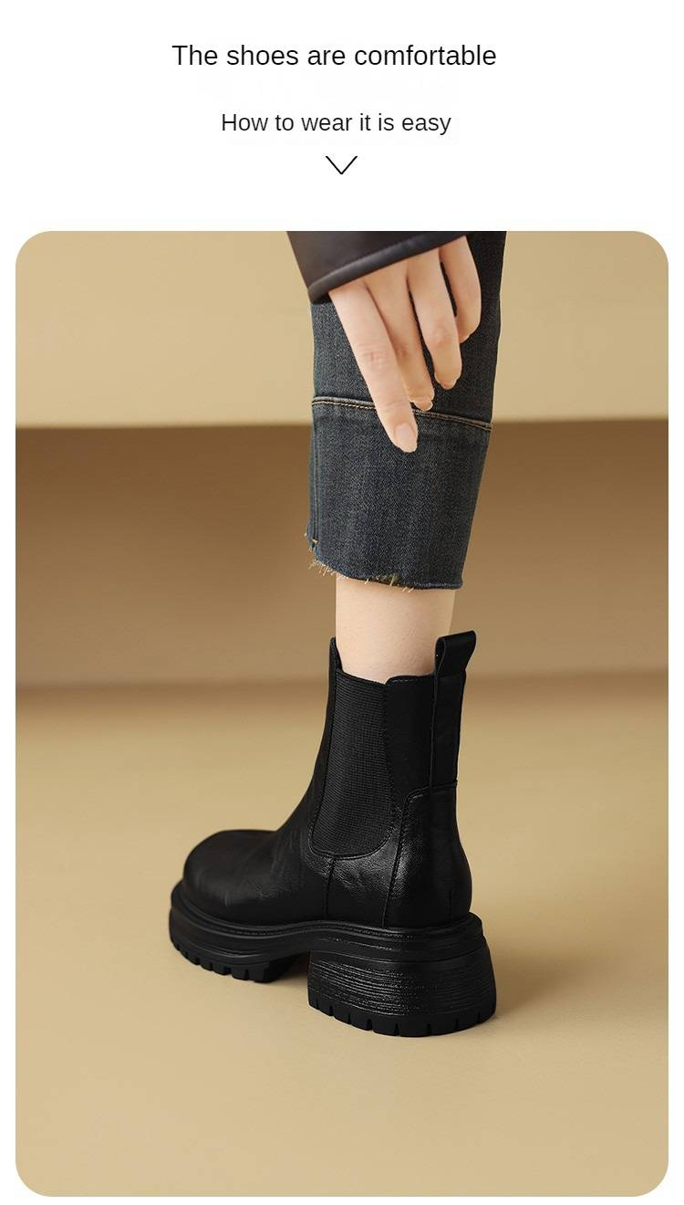 Cameido Women's thick-soled boots, British-style chimney short boots for autumn and winter 2024, women's boots with fleece sleeves._voghion.com