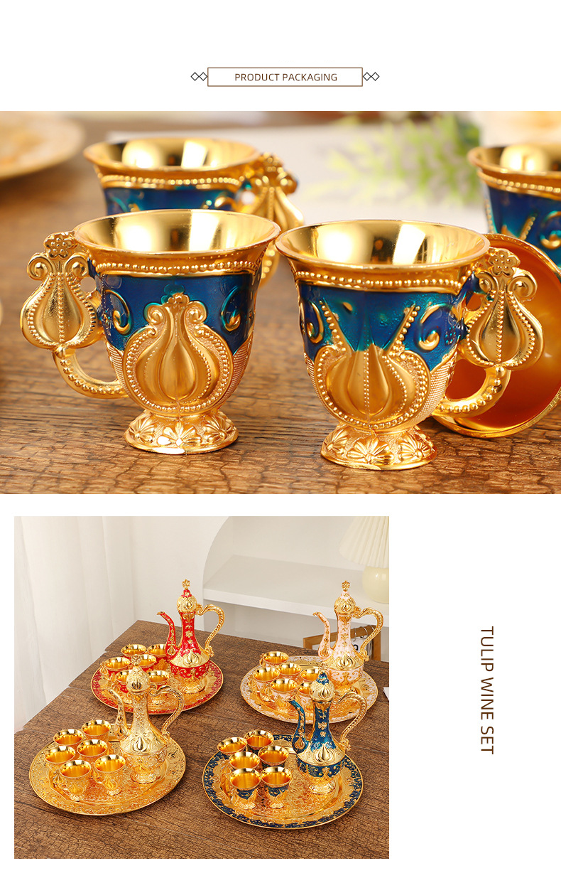 Wohnmöbel Leichtes, luxuriöses, hochwertiges Retro-Weinset mit Tulpenrelief und achtteiligem Weinset aus Zinklegierung_voghion.com