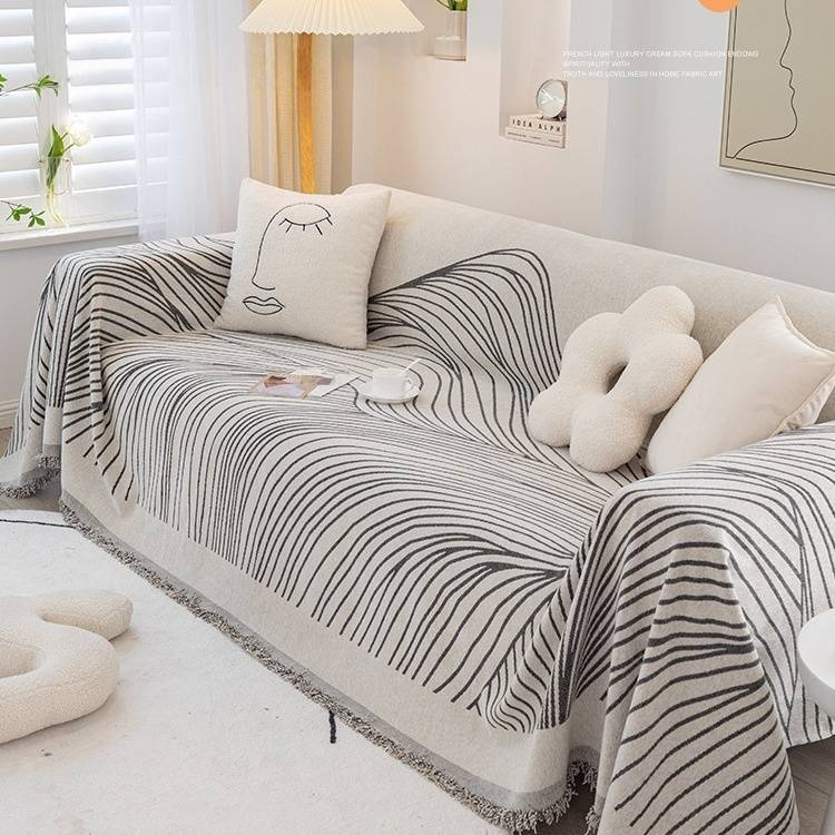 Chenille-Sofabezug mit Streifendesign – weicher, strapazierfähiger und stilvoller Schutz für Sofas, Sofagarnituren und Zweisitzer – modernes minimalistisches Wohndekor_voghion.com