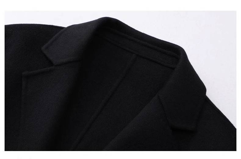 Men's Long Wool Blend Double-Faced Overcoat With Notched Lapel - Plus Size Business Casual Winter Coat In Black & Charcoal Grey_voghion.com