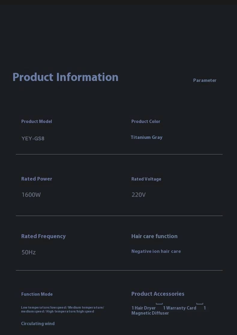 Asciugacapelli ionico - Motore brushless da 1600 W, 3 velocità e aria calda/fredda, asciugatura rapida da salone con protezione dal surriscaldamento, corpo in ABS con rivestimento UV_voghion.com