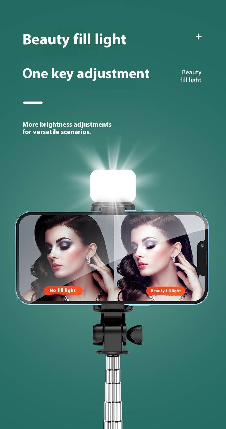 Bluetooth Selfie Stick Tripod With Adjustable Height & Ring Light – Portable Phone Stand For Live Streaming, Vlogging & Group Photos_voghion.com