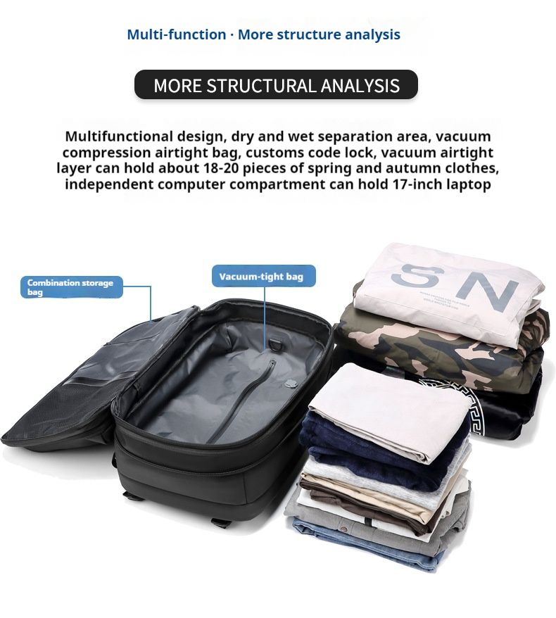 Zaino da viaggio per uomo, multifunzionale, per computer, a compressione sottovuoto, grande capacità, in TPU_voghion.com