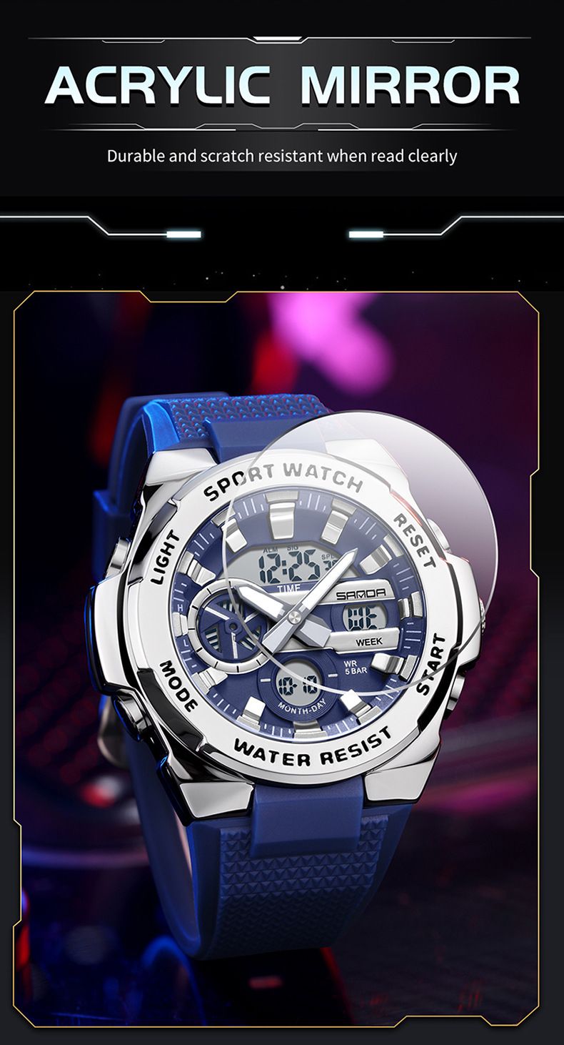 Montre analogique numérique multifonction, étanche, affichage lumineux, alarme et chronomètre pour étudiants et adolescents. Montre de sport lumineuse avec réveil._voghion.com