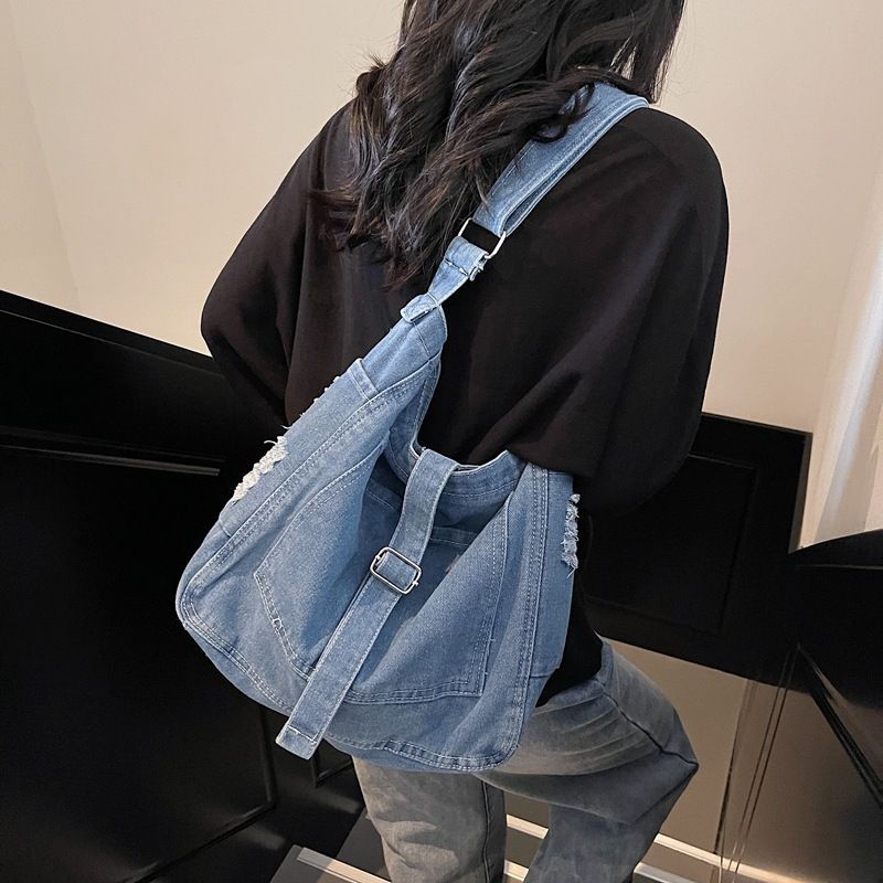 Borsa a tracolla casual da donna in denim di grande capacità, 2025, nuova tendenza coreana, per classe e pendolarismo_voghion.com