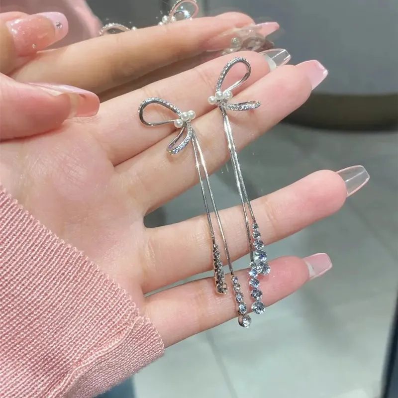 French Romantic "butterfly Knot Zircon Tassel Ea With A Niche Design, High-end Ea, Sweet Temperament, And Earrings_voghion.com