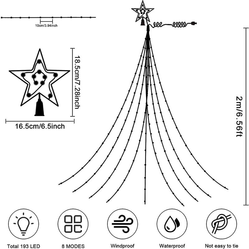 Christmas Pentagram Waterproof String Light Solar Outdoor Festivals Decorations 3M/2M Led Fairy Lamp 8 Modes Family Party Holida_voghion.com