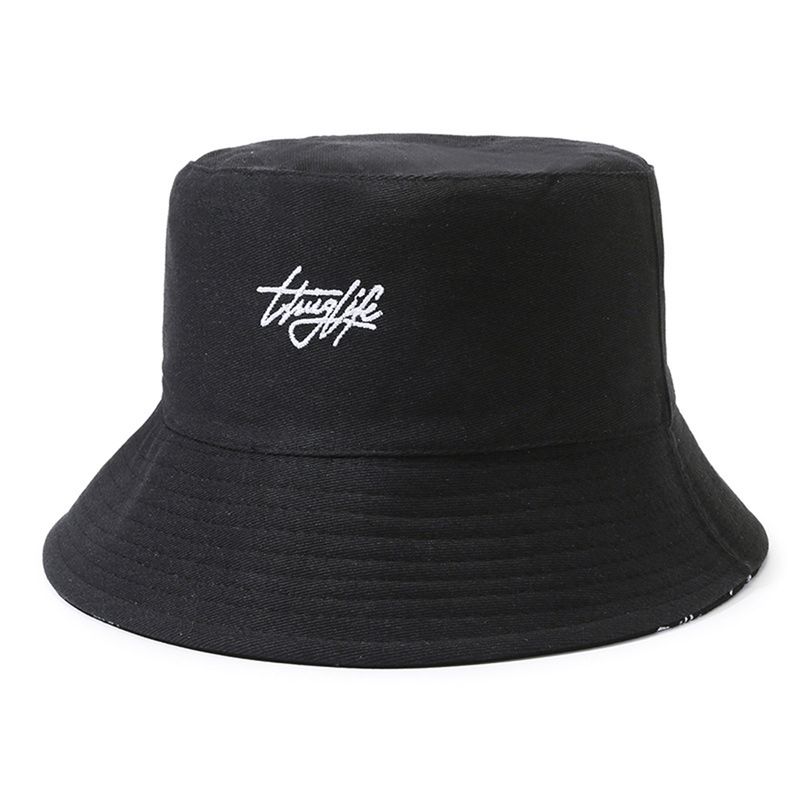 Moda feminina letras bordadas pescador masculino casual dupla face chapéu de sol unissex_voghion.com