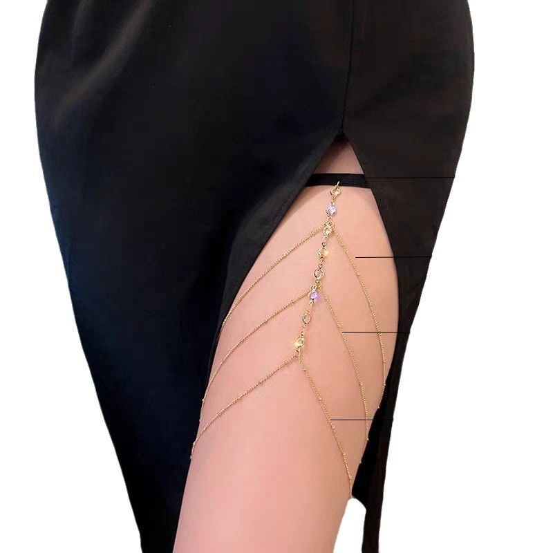 Wassertropfen Diamantbesetzte modische elegante Ins Style Persönlichkeit Vielseitige Körperring-Beinkette_voghion.com