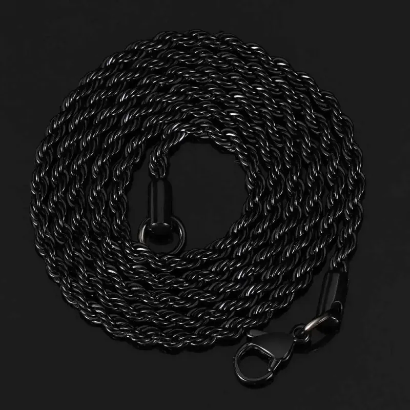 2-6MM klassisk svart vridd taukjede halskjede for menn stål vanntett rustfritt stål choker kvinner hiphop smykker_voghion.com