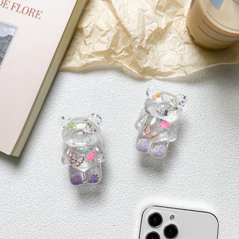 Supporto per airbag coreano per telefono Instagram, farfalla con fiore trasparente, piccoli glitter freschi, stabile e portatile_voghion.com