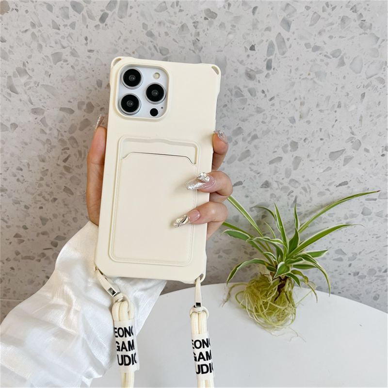Custodia per telefono portatile Luxuly con inserto per carta per IPhone 14 13 12 11 Pro Max X XS XR 8 7 Plus Corda per cordino con tracolla_voghion.com