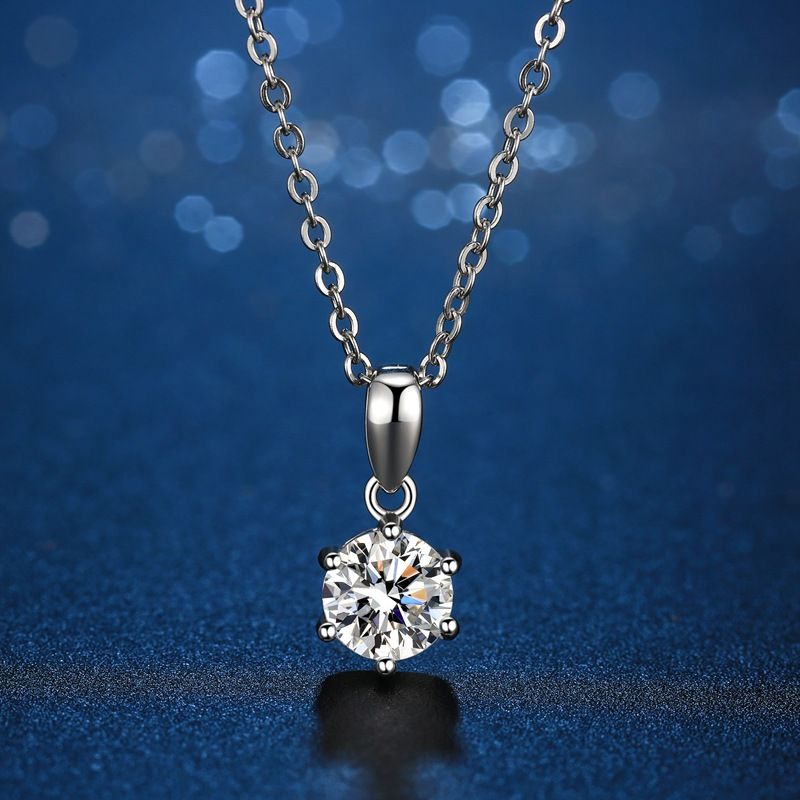 Collana in argento sterling per donna, ciondolo classico a sei griffe con moissanite da 1 carato, clavicola con diamanti_voghion.com