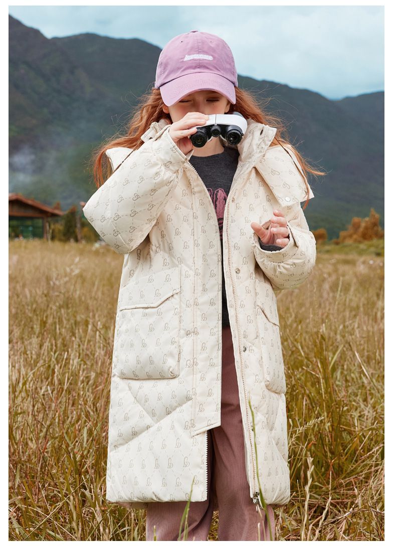 Girls' Long Puffer Coat With Hood - Warm Winter Down Jacket For Kids, 50% White Duck Feather, Stylish Design, Ages 8+ (Black/White/Pink)_voghion.com