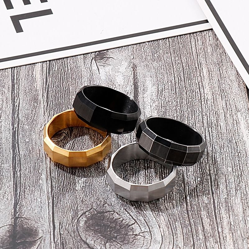 Anello da uomo in acciaio al titanio con bordo smussato doppio, punk, in acciaio inossidabile, da 8 mm_voghion.com
