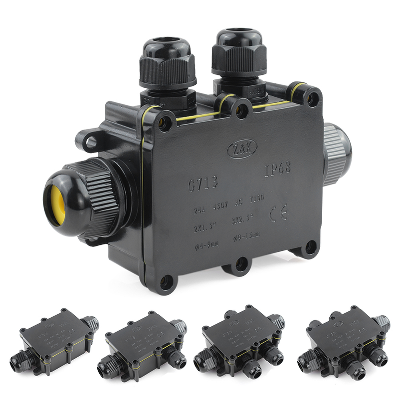 2/3/4/5/6 Way IP68 Waterproof Junction Box Electrical Enclosure Block Cable Connecting Line Protection Wire Black Junction Box_voghion.com
