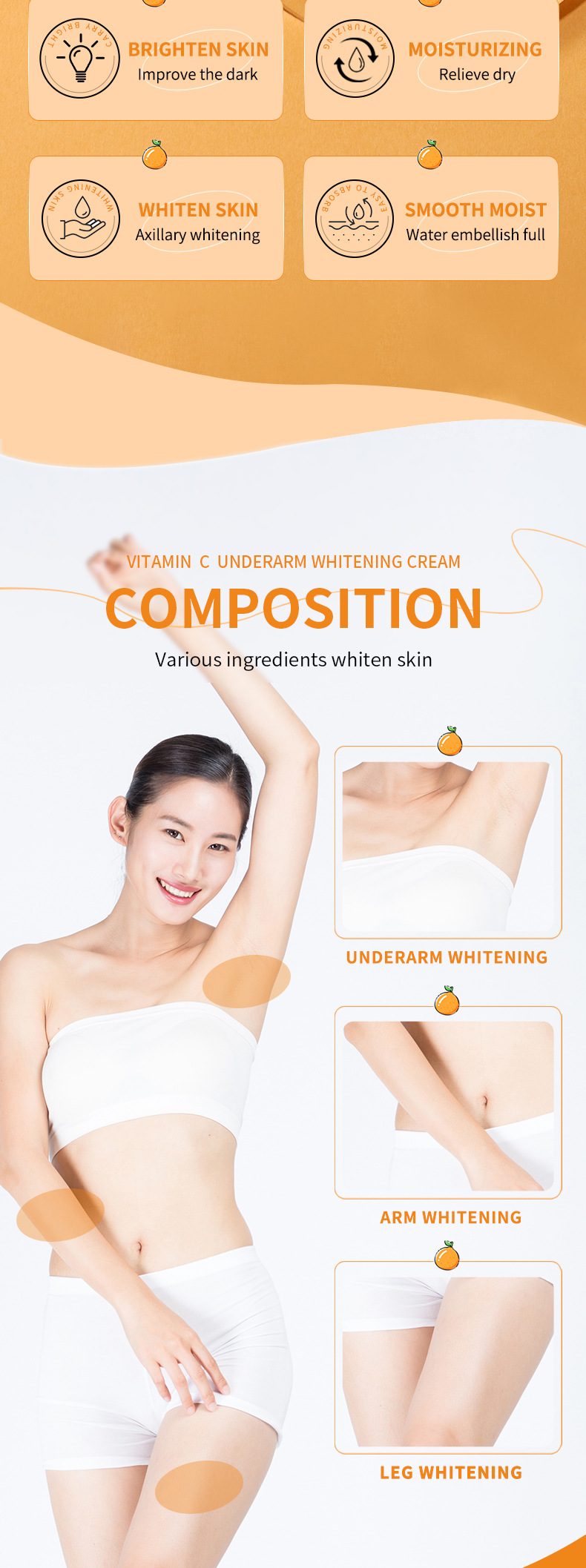 VC Achselwäisscreme SADOER Vitamin C Gläichméisseg Haut Kierperpfleegcreme_voghion.com