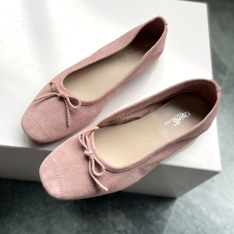 Niche Reqins Ballettschuhe aus echtem Leder, französischer Retro-Stil, flach, eckige Zehenpartie, Schleife, Tanzschuhe für Damen_voghion.com