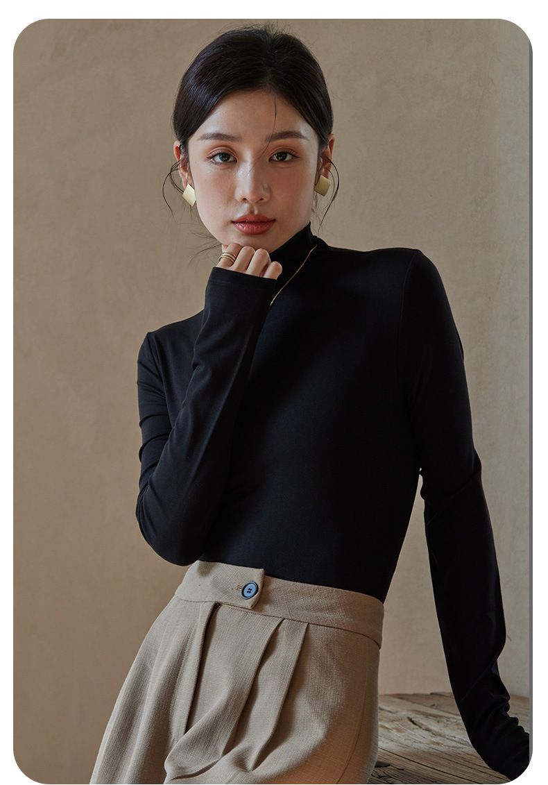 Women's Thermal Turtleneck T-Shirt Double-Sided Velvet Fleece Warm Base Layer Top For Casual & Layering_voghion.com