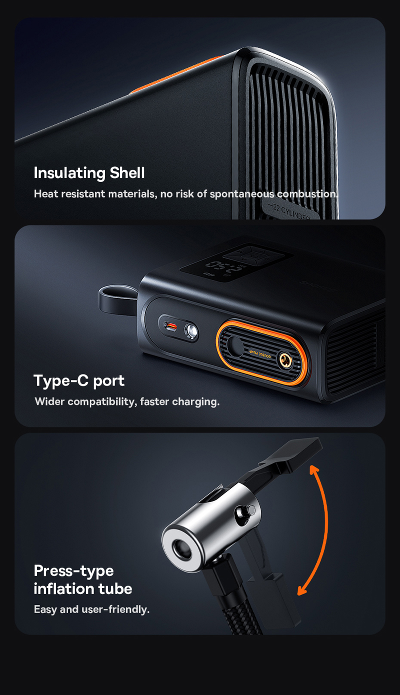 Baseus Tire Inflator Portable Air Compressor Pump Electric Wireless Dual Cylinder 250W For Car Bicycle Tyre Pressure Inflation_voghion.com