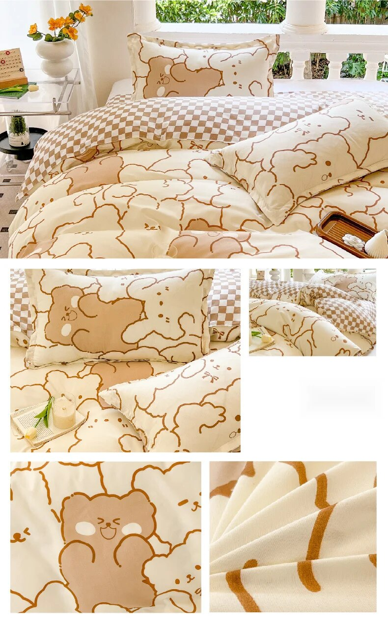 Small fresh four bed sheets and duvet covers, spring student dormitory three set of single piece cartoon bedding_voghion.com