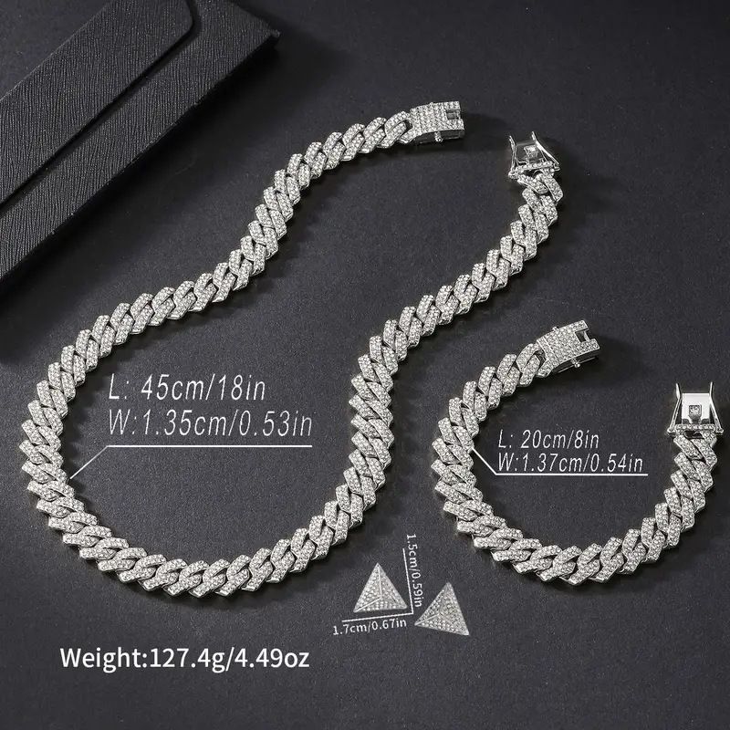 New street style Cuban chain earrings alloy men's suits niche hip hop jewelry accessories_voghion.com