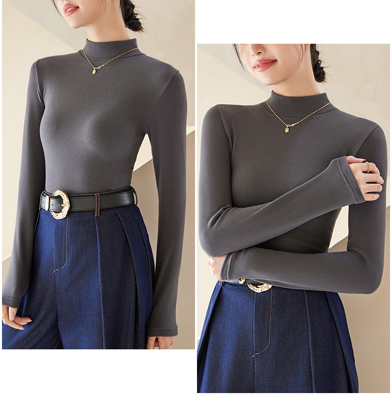 Pull en laine double face à demi-col roulé en velours pour femmes, haut épais à manches longues en velours_voghion.com