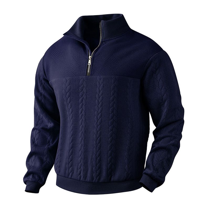 Sudadera informal de cuello alto con cremallera y punto holgado con costuras gruesas de manga larga para otoño e invierno_voghion.com