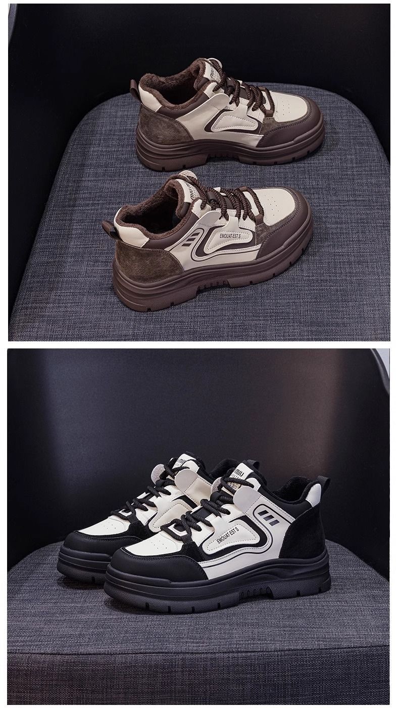 Edizione invernale 2024 in velluto spesso, vera pelle, suola spessa, lacci, color blocking, versatile, comodo, casual_voghion.com
