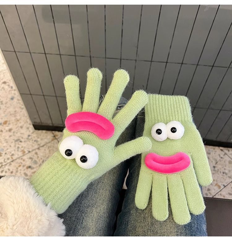 Women's 2025 New Cute Funny Ugly Warm Wool Lined Knitted Gloves For Cycling, Winter Cold Protection_voghion.com