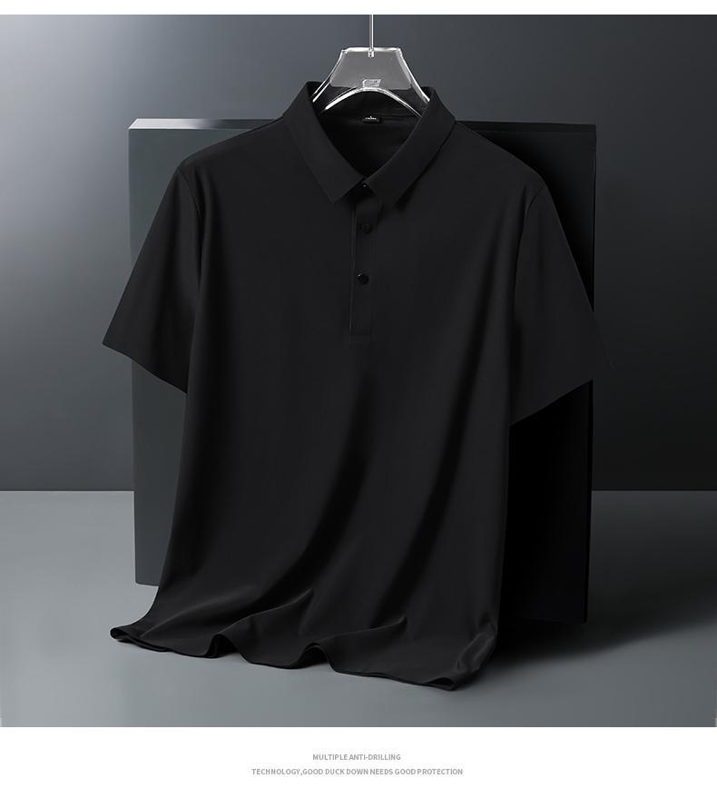 T-shirt con risvolto Summer Me per affari, tempo libero, sport, asciugatura rapida, polo a maniche corte in seta fredda, nera_voghion.com