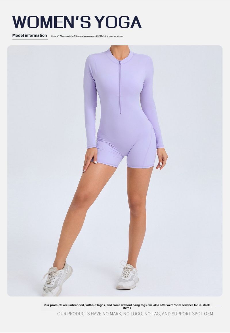 Tuta sportiva da yoga, fitness, fitness, ampia, senza schienale, ad asciugatura rapida, stile europeo e americano, con mezza zip, taglio a pesca sui fianchi_voghion.com