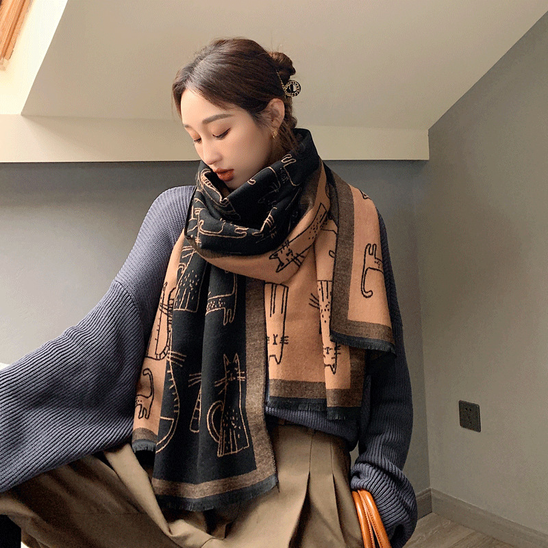 Simple leisure Advanced sense of female classic pattern thick warm autumn and winter 2023 imitation cashmere scarf_voghion.com