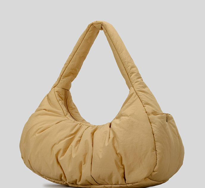Borsa da donna semplice e leggera a tracolla a mezzaluna in tessuto di nylon imbottito con nuvola, borsa a mano plissettata di grande capacità_voghion.com